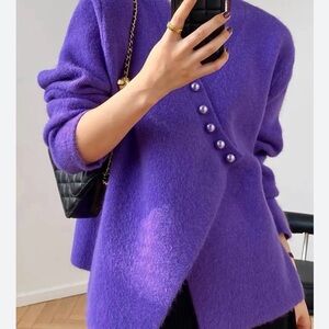 STYLEWE Purple Asymmetrical Cardigan Sweater